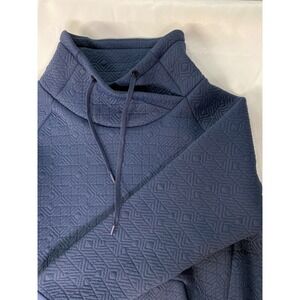 Athleta Quilted Funnel Neck Pullover Sweatshirt Thumb Holes Navy Blue Medium